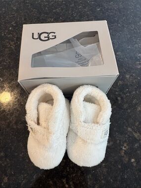UGG Cream Plush Infant Booties with Velcro Strap